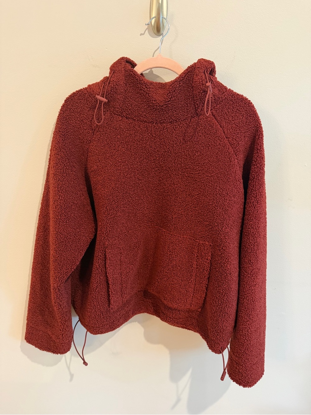 Vince Cozy Teddy Pullover Jacket in Rust Red